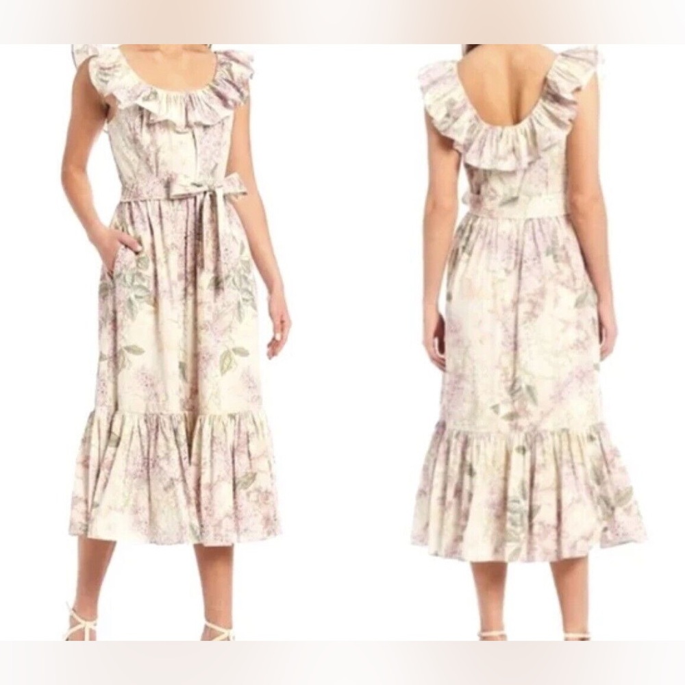 White and Purple Floral Ruffle Antonio Melani Dillards Dress Size 12